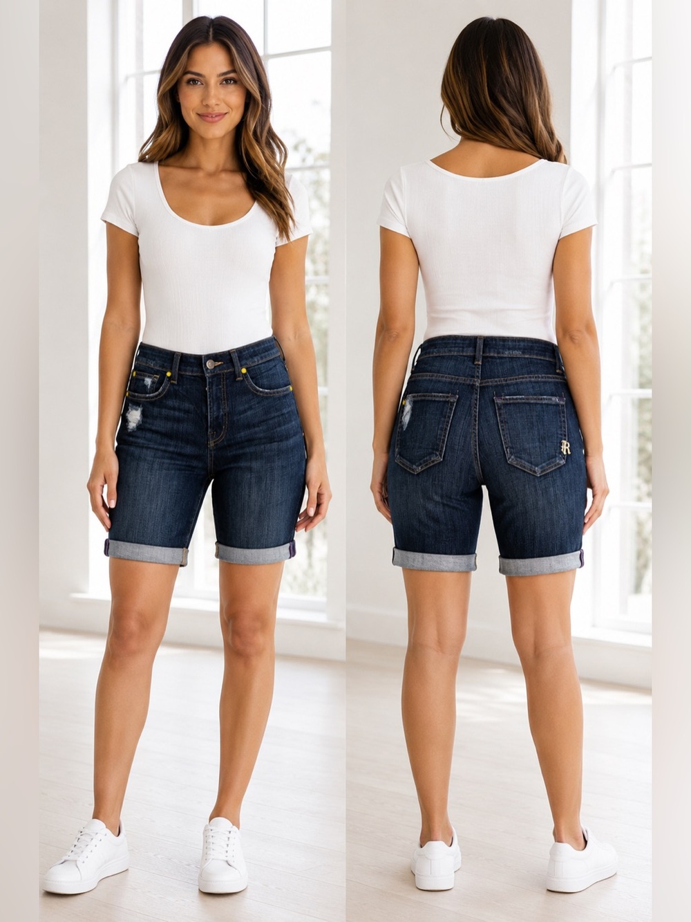 Rock & Republic Twilight Vintage Dark Blue Denim Bermuda Shorts Size 26